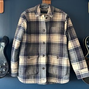 NWT Jenny Kayne Farmhouse Navy Plaid Shearling-Lined Jacket